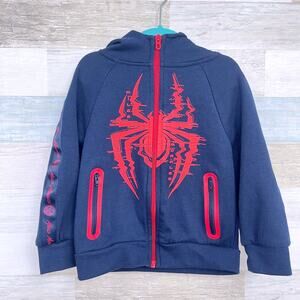 Spider Man Hooded Full Zip Sweatshirt Blue Red Pockets Hoodie Toddler Boys 4T